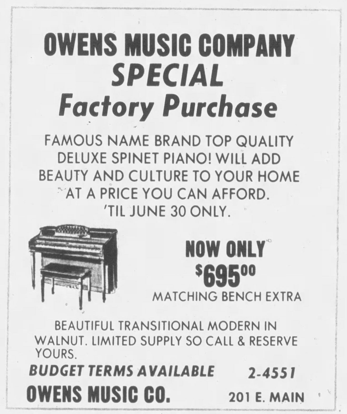 Santa Maria Times Owens Music ad from June 25 1973